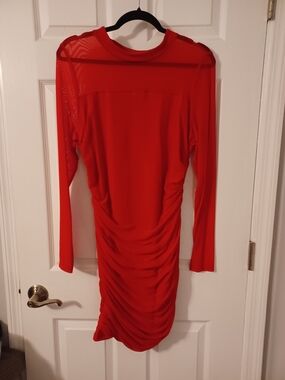 OQQ Red Long-Sleeve Ruched Bodycon Dress - Women
